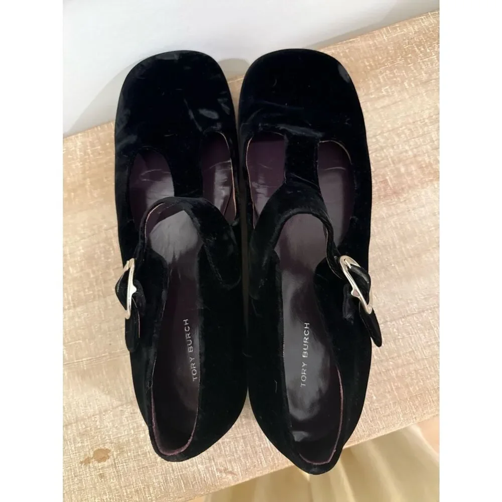 Tory Burch Violet T Strap Shoe in Velvet Black